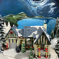 Porcelain Train Station with Clock Tower. Illuminated Christmas Village House. Not Marked by Manufacturer. Holiday Decor.