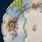 Antique Hand Painted Serving Plate with Gold Lattice. Porcelain Platter with Wild Flowers Motif.