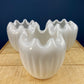 Milk Glass Planter or Vase. Vintage White Flower Pot with Ribbed Pattern and Pinched Rim. Window Sill Herbal Garden.