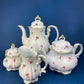 Antique Bavarian Teapot, Coffee Pot, Creamer, Sugar Bowl Set by Hertel Jacob Porcelain Co.