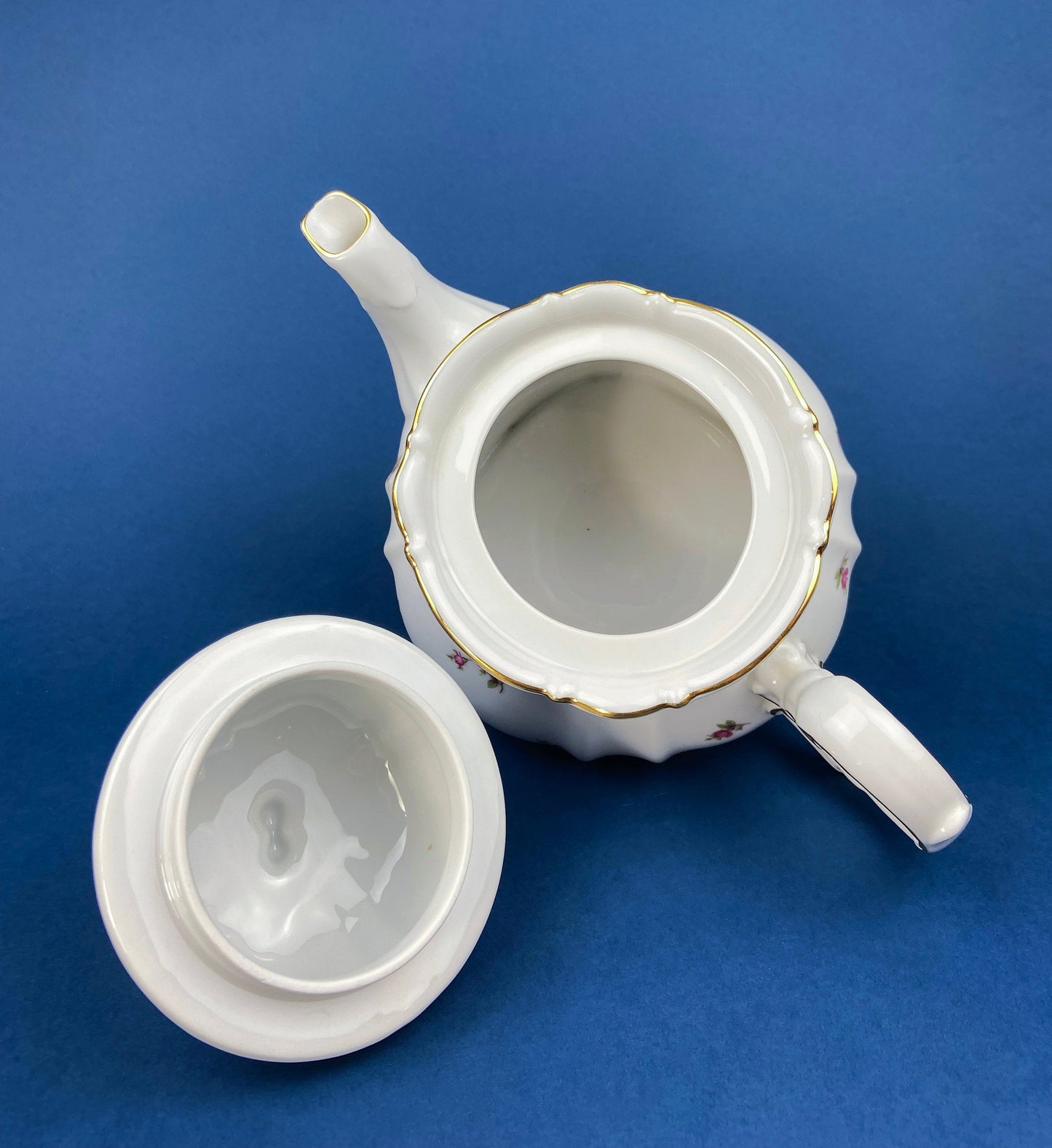 Antique Bavarian Teapot, Coffee Pot, Creamer, Sugar Bowl Set by Hertel Jacob Porcelain Co.