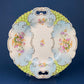 Antique Hand Painted Serving Plate with Gold Lattice. Porcelain Platter with Wild Flowers Motif.