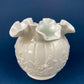 Fenton Milk Glass Vase. Vase with Embossed Wild Flowers and Ruffled Edge. White Bedroom Decor. Collectible Milk Glass.