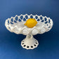 Westmoreland Milk Glass Pedestal Fruit Bowl. Doric Pattern with Lace Edge. 10" in Diameter.  Table Centerpiece.