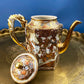 Antique Japanese Moriage Tea Cup Set. Gold Hand Painted Teaware with Teapot, Sugar Bowl, Creamer, and Six Japanese Tea Cups.