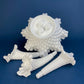 Milk Glass Three Horn Epergne Flower Vase. Fenton, Hobnail Vase & Bowl Combined. Table Centerpiece with Ruffled Rim.