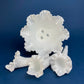 Milk Glass Three Horn Epergne Flower Vase. Fenton, Hobnail Vase & Bowl Combined. Table Centerpiece with Ruffled Rim.
