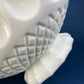 Milk Glass Basket. Large, Pinched Basket with Waffle Pattern, Embossed Circles, and Lacey Edge. Fruit Basket. Table Centerpiece.