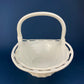 Milk Glass Basket. Large, Pinched Basket with Waffle Pattern, Embossed Circles, and Lacey Edge. Fruit Basket. Table Centerpiece.