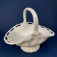 Milk Glass Basket. Large, Pinched Basket with Waffle Pattern, Embossed Circles, and Lacey Edge. Fruit Basket. Table Centerpiece.