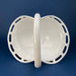 Milk Glass Basket. Large, Pinched Basket with Waffle Pattern, Embossed Circles, and Lacey Edge. Fruit Basket. Table Centerpiece.