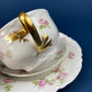 Antique Limoges Tea Cup and Saucer. Hand-Painted Porcelain by Haviland, France. Violet Clusters Motif. Highly Collectible.
