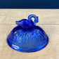 Cobalt Blue Creamer with Swan-Shaped Handle and Lid. Glass Creamer with Embossed Reed and Swans. Collectible Glass. Gift Idea.