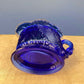 Cobalt Blue Creamer with Swan-Shaped Handle and Lid. Glass Creamer with Embossed Reed and Swans. Collectible Glass. Gift Idea.