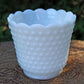 Milk Glass Planter or Vase. Vintage White Flower Pot with Ribbed Pattern and Pinched Rim. Window Sill Herbal Garden.
