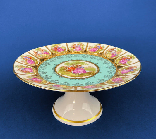 Vintage Fragonard Porcelain Footed Cake Stand, Bavaria OTCO, Collectible