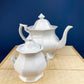 Vintage White Tea Pot and Sugar Bowl. Real English Ironstone by WM Adams and Sons. Micratex, England.