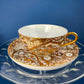 Antique Japanese Moriage Tea Cup Set. Gold Hand Painted Teaware with Teapot, Sugar Bowl, Creamer, and Six Japanese Tea Cups.
