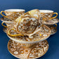 Antique Japanese Moriage Tea Cup Set. Gold Hand Painted Teaware with Teapot, Sugar Bowl, Creamer, and Six Japanese Tea Cups.