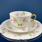 Antique Limoges Tea Cup and Saucer. Hand-Painted Porcelain by Haviland, France. Violet Clusters Motif. Highly Collectible.