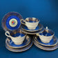 Vintage Aynsley Creamer and Sugar Bowl.  Blue and Gold, with Hand Painted Bouquet of Flowers. Fine Bone China.