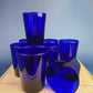 Modern Topaz Stemmed Tumblers. Set of Six Footed Juice Glasses. Blue Kitchen Decor. Dining Room Decor. Collectible Glasses. Wedding Gift.