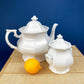 Vintage White Tea Pot and Sugar Bowl. Real English Ironstone by WM Adams and Sons. Micratex, England.