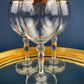 Antique Tiffin Franciscan Wine Goblets with Embossed Gold Rims. Set of 5 Faceted Mid Century Stemware. 24K Gold. Dining Room Decor. Gift for Him Her