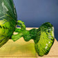 Green Glass Compote Shaped Like a Tree. Vintage Footed Serving Dish with Stem Shaped like a Tree Trunk. Fruit Stand. Table Centerpiece.