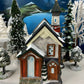 Christmas Village Church with Stained Glass Window. Illuminated House of Worship. Holiday Decor. Christmas Celebration.