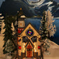 Christmas Village Church with Stained Glass Window. Illuminated House of Worship. Holiday Decor. Christmas Celebration.