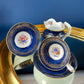Vintage Aynsley Creamer and Sugar Bowl.  Blue and Gold, with Hand Painted Bouquet of Flowers. Fine Bone China.