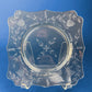 Antique Etched Glass Dessert Plates or Salad Plates. Set of Seven Square Serving Plates with Scalloped Edges. Fine Dining. Glass Tableware.