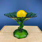 Green Glass Compote Shaped Like a Tree. Vintage Footed Serving Dish with Stem Shaped like a Tree Trunk. Fruit Stand. Table Centerpiece.