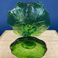 Green Glass Compote Shaped Like a Tree. Vintage Footed Serving Dish with Stem Shaped like a Tree Trunk. Fruit Stand. Table Centerpiece.