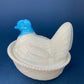 Hand Painted Large Hen in a Basket Covered Serving Bowl. Rare Ceramic Chicken Sitting on Eggs Butter Bowl with Lid. Dining Room Decor