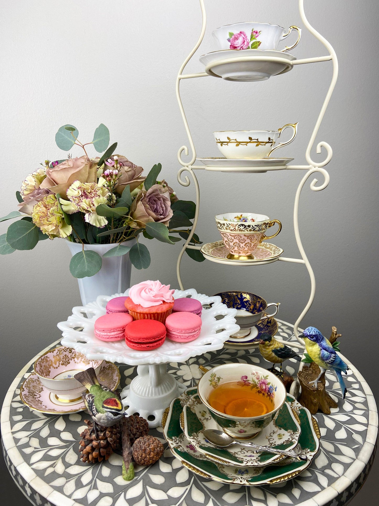 Vintage Cup and Saucer by Staffordshire, England. Hand Painted Tea Set Signed by Artist.