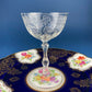 Cut Crystal Champagne Glasses. Geometrical Motif. Set of 7 Stemware. Incredible Shimmer & Ping. Wedding Gift. Housewarming Celebration.