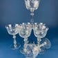 Cut Crystal Champagne Glasses. Geometrical Motif. Set of 7 Stemware. Incredible Shimmer & Ping. Wedding Gift. Housewarming Celebration.