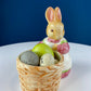 Porcelain Mom Bunny Figurine. Hand-Painted Girl Rabbit Wearing Apron and Carrying Basket. Vintage Easter Display. Kids Room.