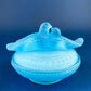 Bowl with Lid Yellow Ceramic Doves on Nest. Kissing Birds on Basket. Dish with Pair of Love Birds.