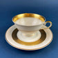 Antique Bavarian Porcelain Tea Trio. Winterling Roslaw. Cup, Saucer, and Dessert Plate in Gold and Pink. Modern Lotus Pattern.