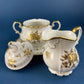 Stunning Antique White and Gold Tea Set Trio. Weimar Porcelain, Katharina Pattern. Hand Painted Floral Gold Trim. Dining Room Decor.