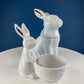 Family of White Porcelain Bunnies with Pink Ears & Eyes. 5 Small Figurines. Home Kids Room Decor. Easter Display. Gift for Him or Her.