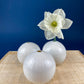 White, Porcelain Modern Vases. Set of Three Sperical Vases with Small Mouths and Fluting. Perfect for Breakfast Tray. Minimal Home Decor.