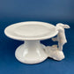 White Porcelain, Cupcake Sized Stand. Climbing Bunnies Detail. Rabbit Themed Table Accessories. Candy Dish, Candle Holder, Modern Farmhouse.
