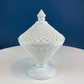 Milk Glass Bowl with Lid. Diamond Pattern, Cone Shaped Bowl with Cover. Trinket Compote for Dresser Top, Bathroom Accesories, Candy Dish.