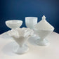 Milk Glass Bowl with Lid. Diamond Pattern, Cone Shaped Bowl with Cover. Trinket Compote for Dresser Top, Bathroom Accesories, Candy Dish.