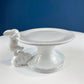 White Porcelain, Cupcake Sized Stand. Climbing Bunnies Detail. Rabbit Themed Table Accessories. Candy Dish, Candle Holder, Modern Farmhouse.
