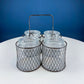 Collection of Rustic, Clear Glass Jars & Bottles with Metal Wire Baskets. Three Sets of Flower Vases or Candle Holders. Modern Farmhouse.